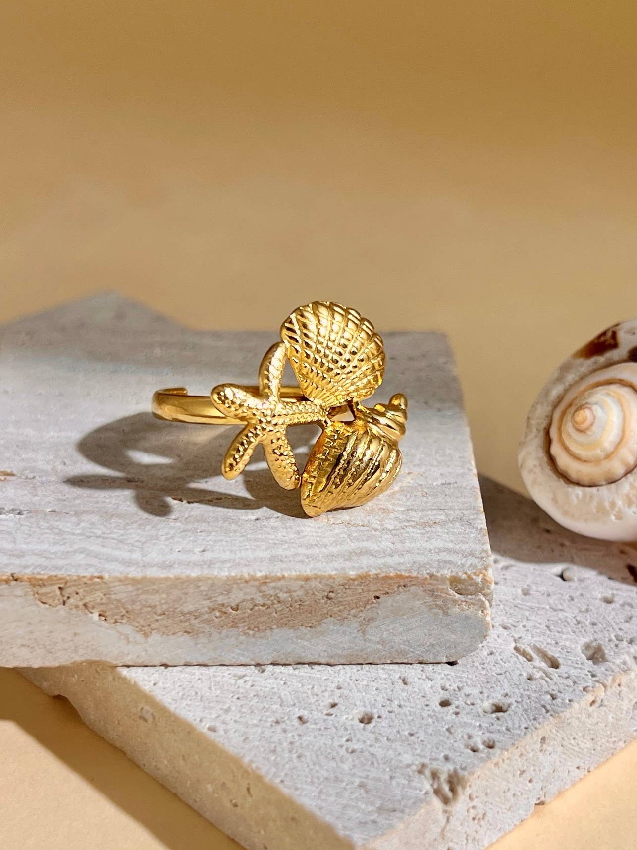 Bague acier inoxydable ajustable coquillage étoile de mer