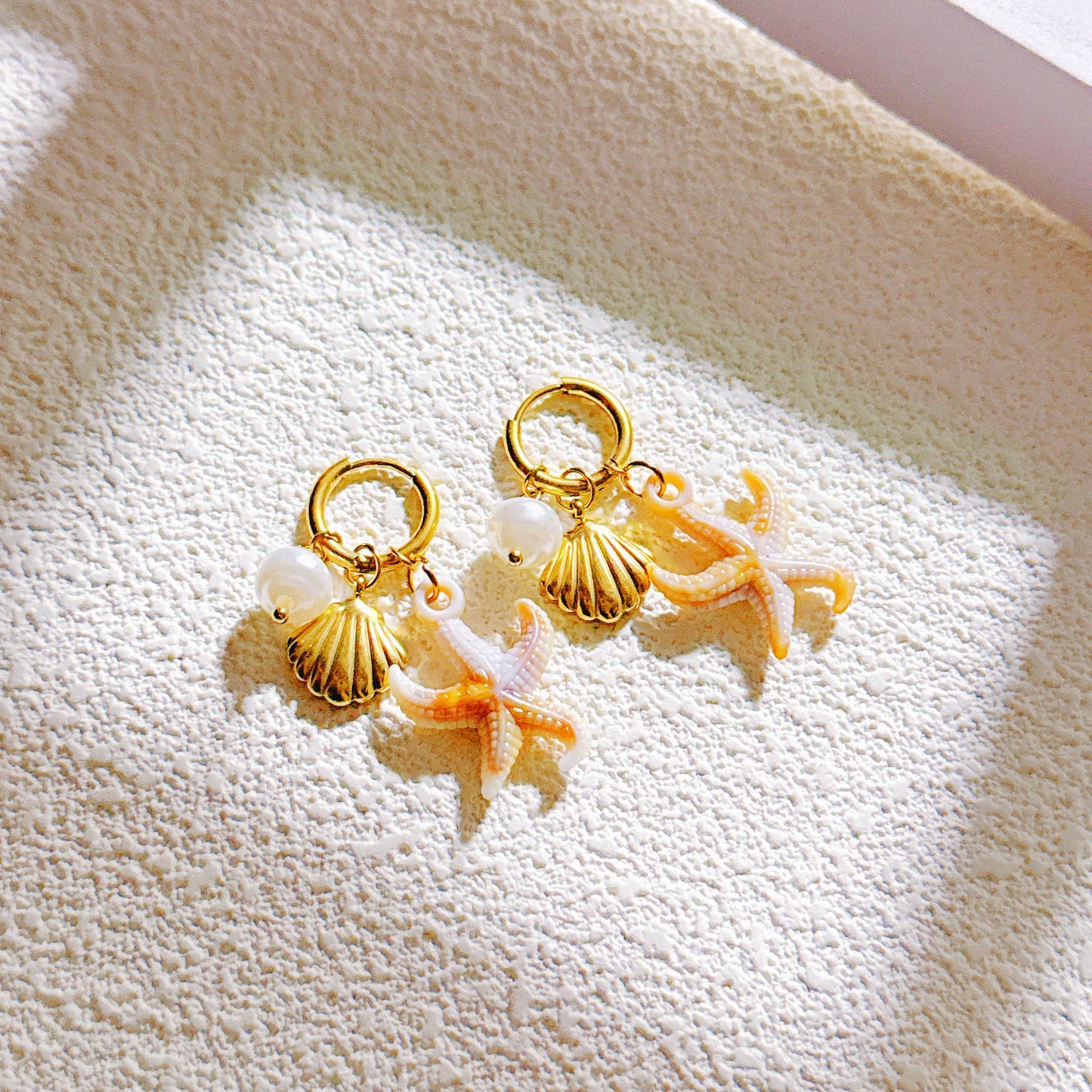 Boucle d'Oreille pédante Étoile de mer et coquillage Acier