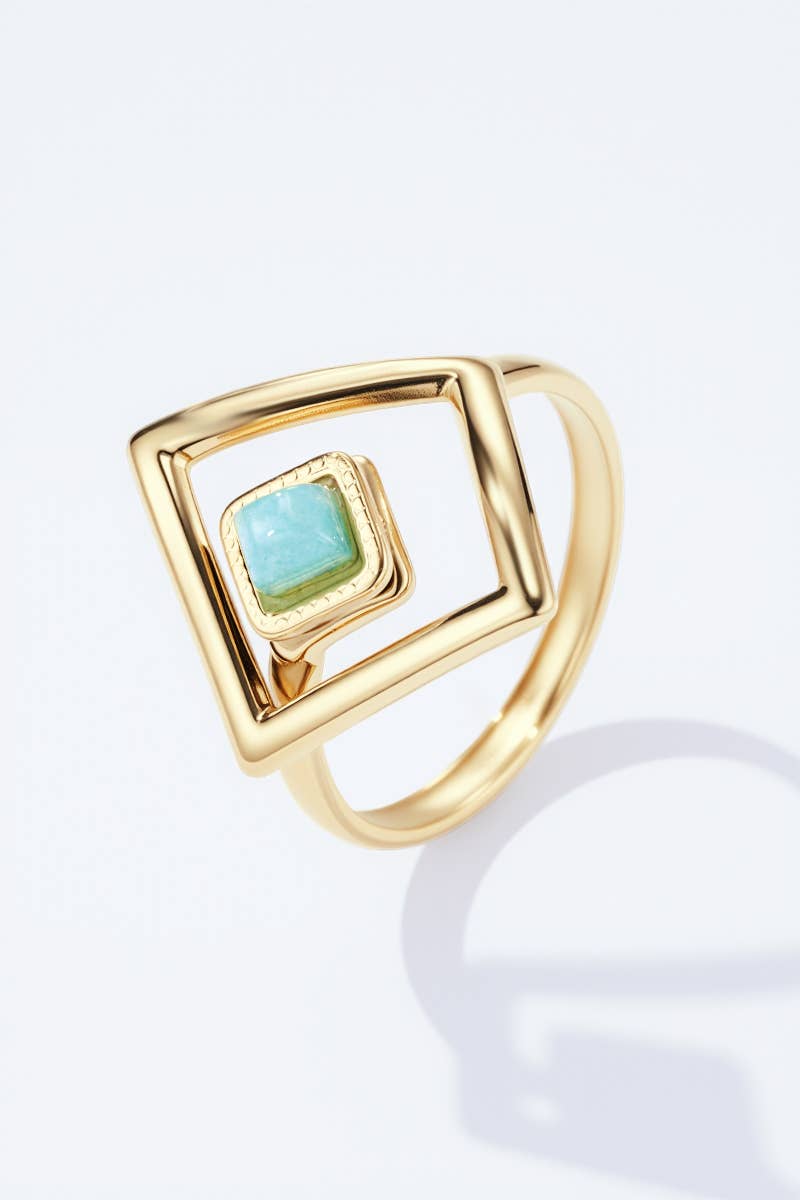 Bague turquoise octogonale en acier inoxydable
