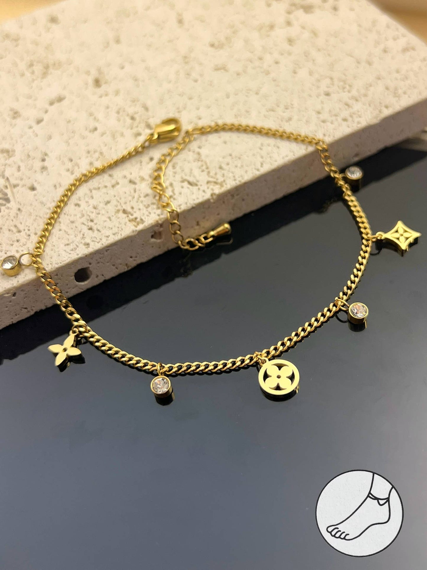 Chaîne de cheville en acier inoxydable à breloques