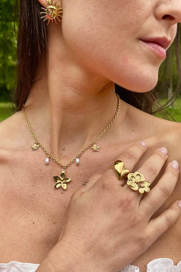 Bague fleur en acier inoxydable