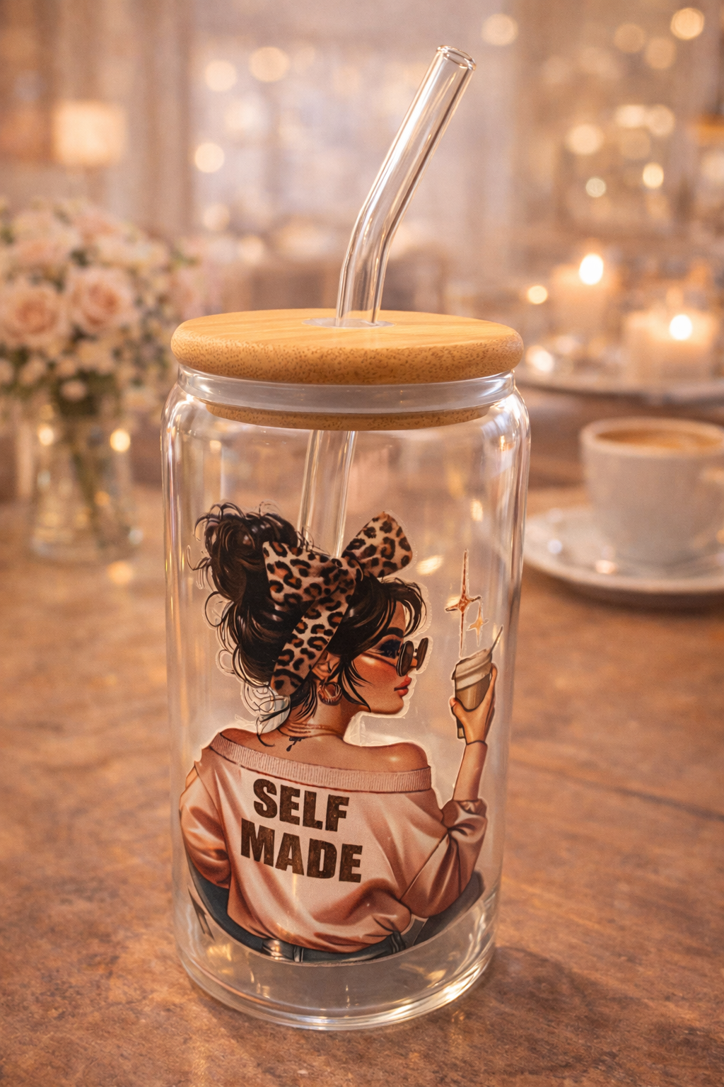VERRE ILLUSTRÉ AVEC PAILLE Girl power Self Made