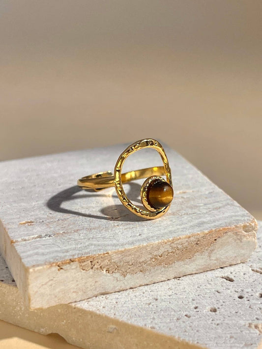 Bague acier inoxydable ajustable ovale avec pierre naturelle