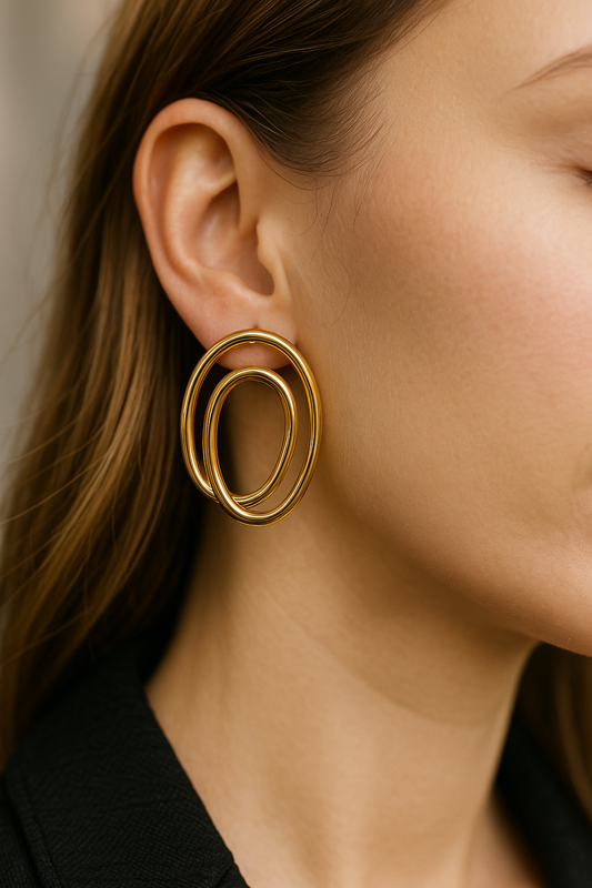 Boucles d’oreilles ovale acier inoxydable design géométrique