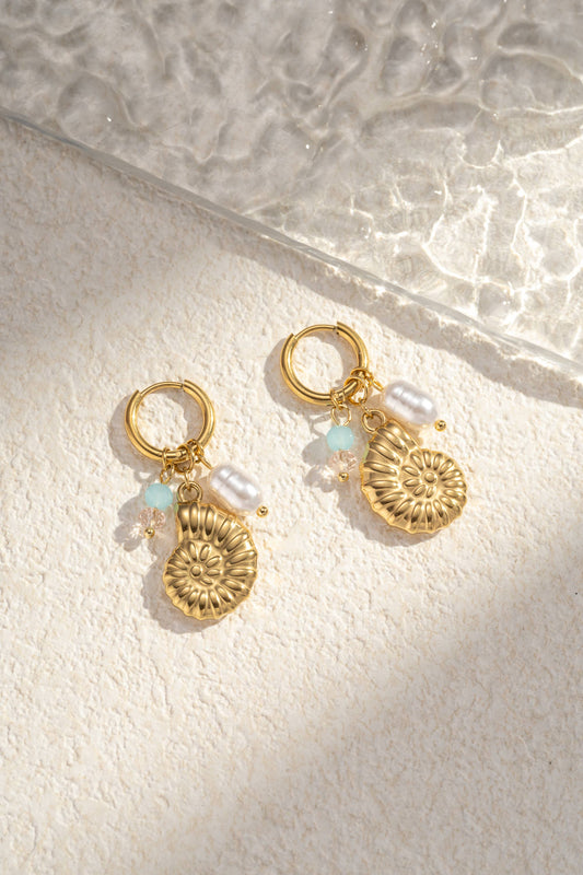 Boucle d’oreille pendante escargot marin acier inoxydable