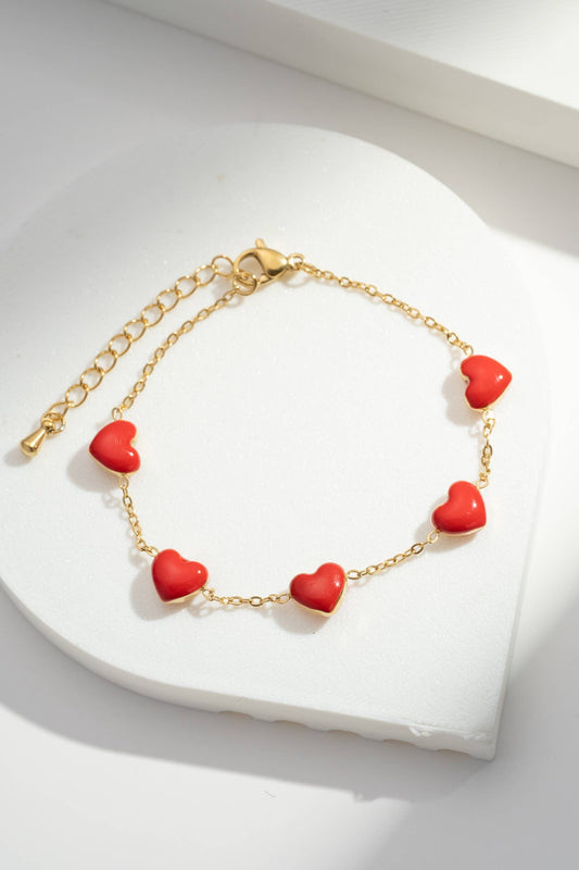 Bracelet doré cœurs rouges en acier inoxydable romantique