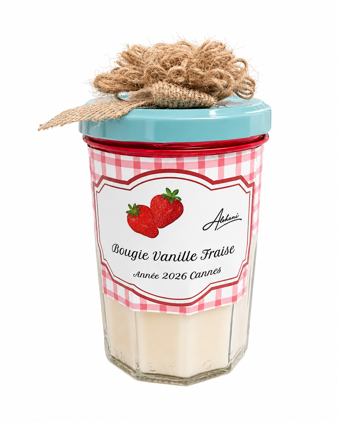Bougie gourmande Fraise–Vanille – Pot façon confiture