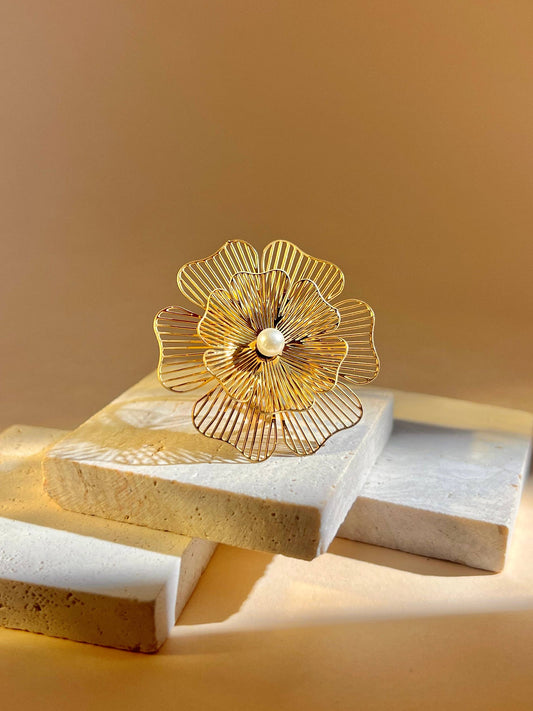 Bague en acier inoxydable fleur centrale ajustable