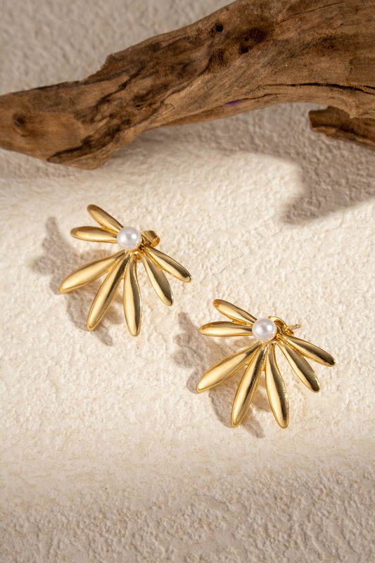 Boucles dorées soleil perlé acier inoxydable éclat floral