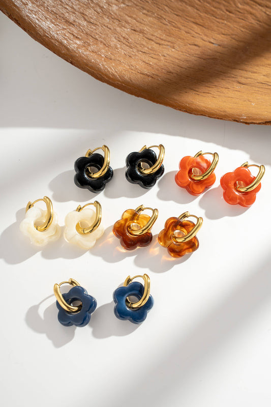 Boucles Acier inoxydable Fleurs Résine colorés