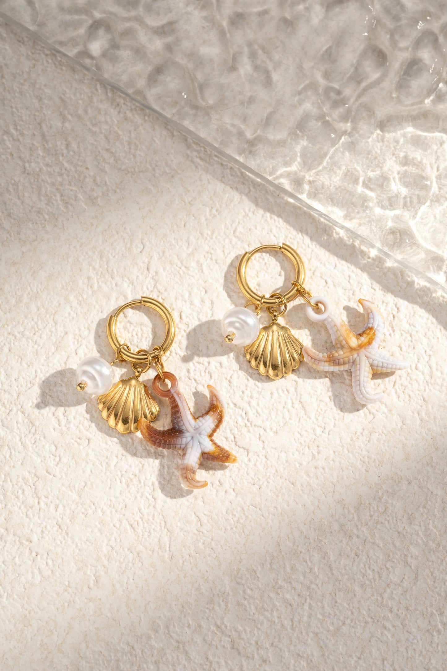 Boucle d'Oreille pédante Étoile de mer et coquillage Acier