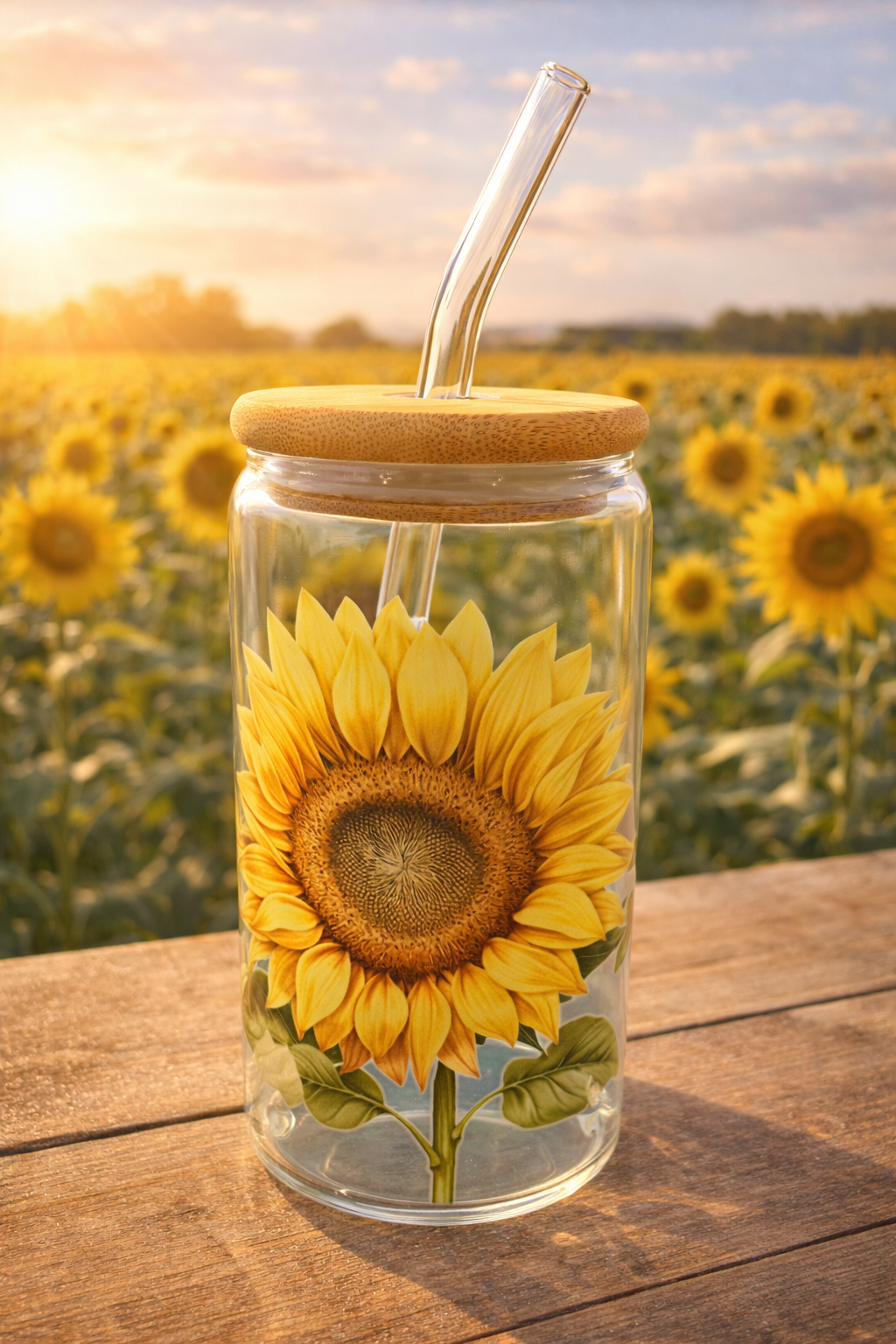 VERRE ILLUSTRÉ AVEC PAILLE Douceur d'été TournesolZ