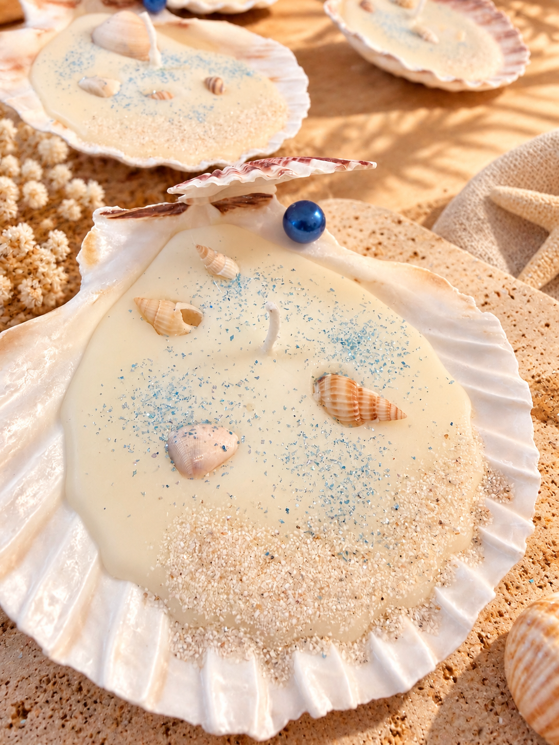 🐚 Bougie Coquillage Saint-Jacques – Monoï des Îles