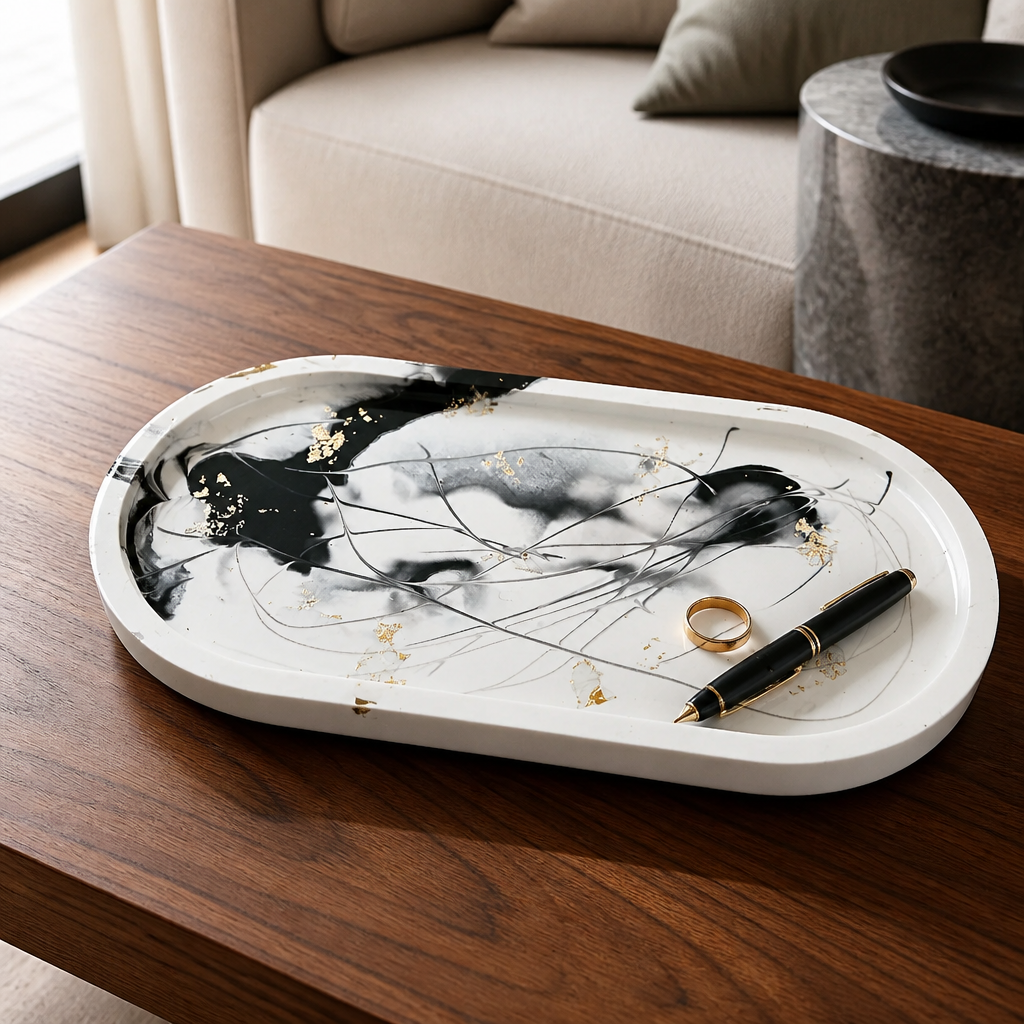 Plateau/ vide poche  décoratif artisanal – Collection Élégance Marbrée