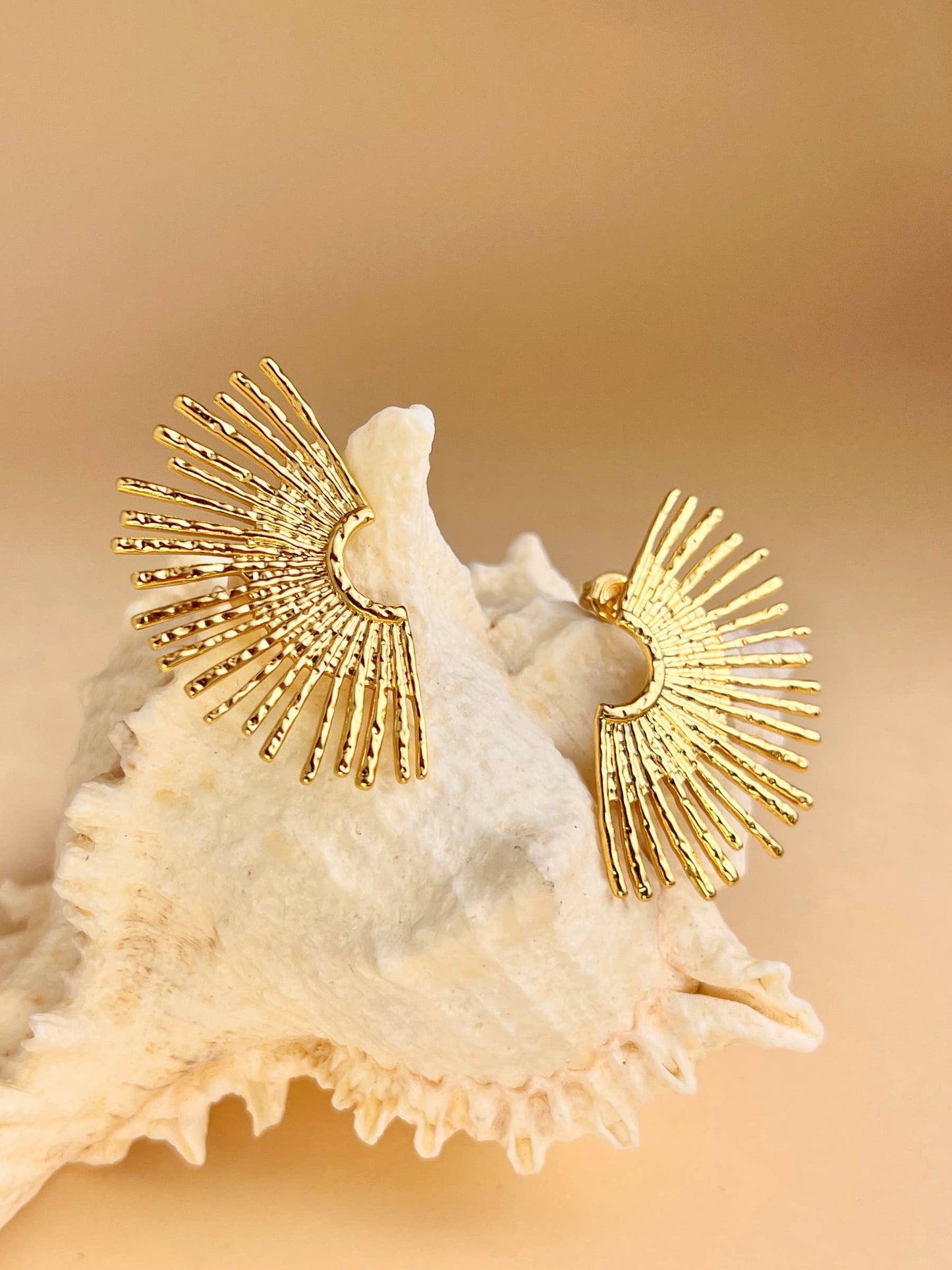 Boucles d’Oreilles Rayons de Soleil en Acier Inoxydable Doré