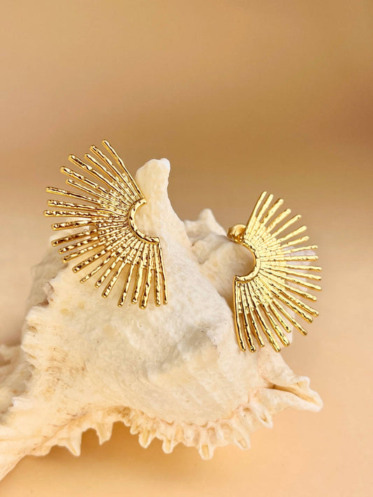 Boucles d’Oreilles Rayons de Soleil en Acier Inoxydable Doré