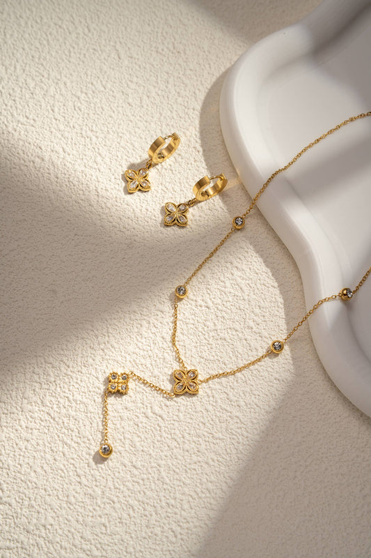 Parure collier boucles d’oreilles acier inoxydable trèfle